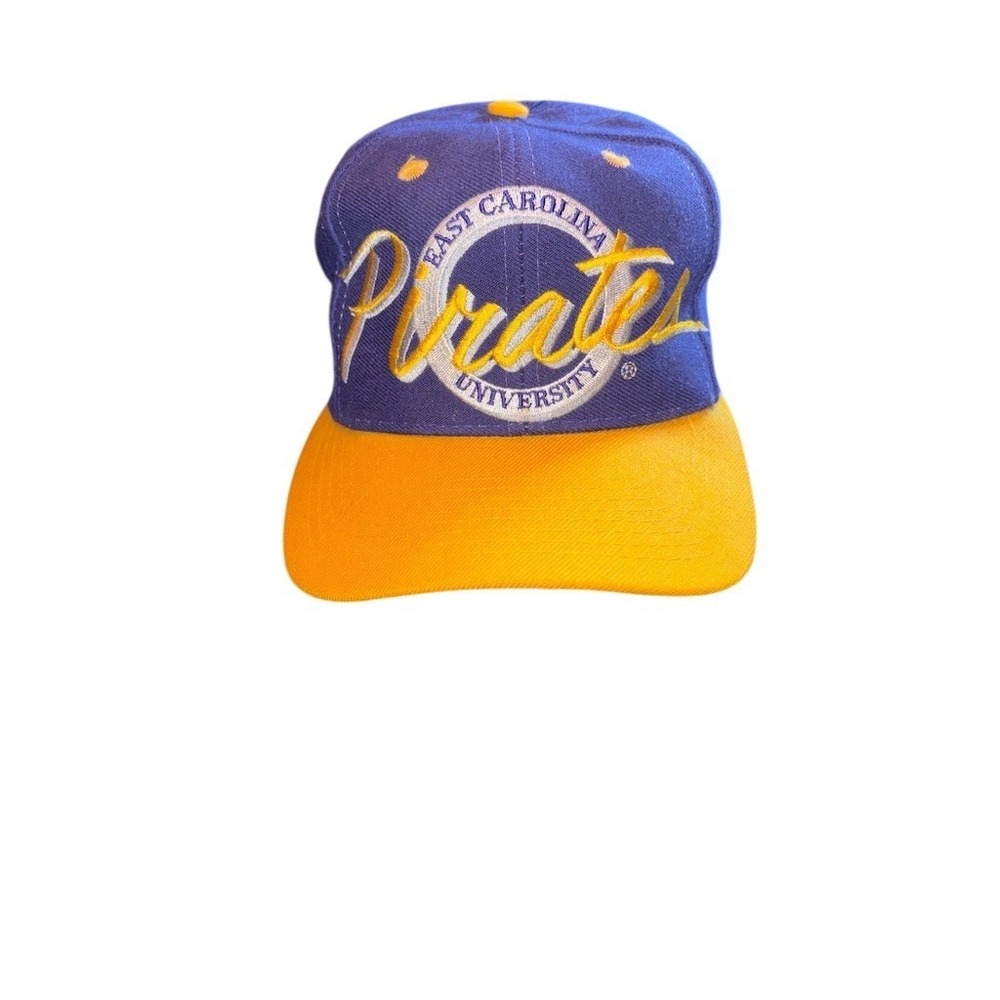 Vintage East Carolina University Pirates Snapback Hat Purple Gold Script ECU